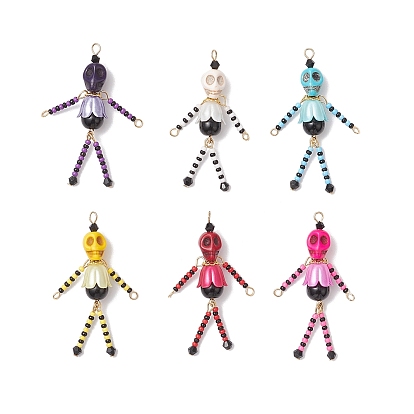 Подвески в виде маленьких скелетиков из стеклянного бисера, с 304 штифтами из нержавеющей стали и бусинами из синтетической бирюзы и стеклянного жемчуга