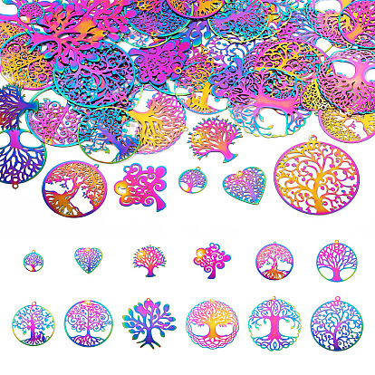 48 шт 12 стиль 201 филигранные подвески из нержавеющей стали, дерево жизни/сердце