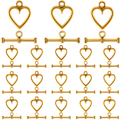 120 наборы застежек-тоглов из сплава в тибетском стиле, античное золото , без свинца и без кадмия, сердце