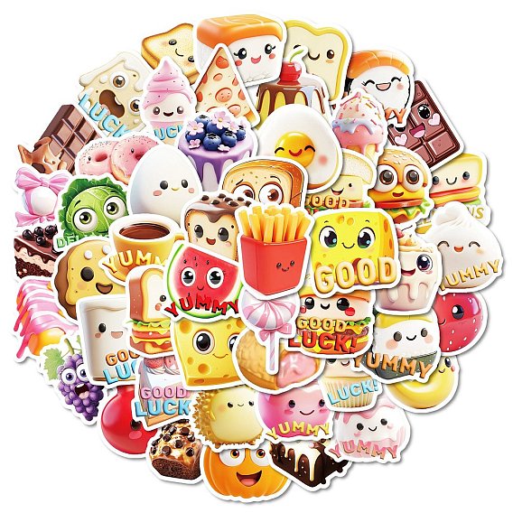 50шт. мультяшная пищевая бумажная наклейка, самослипание, для чемодана, скейтборде, холодильник, шлем, оболочка мобильного телефона