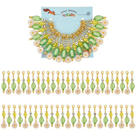 Маркеры-подвески в виде ромашек и овалов, Подвески-застежки-лобстеры, связанные крючком из акрила и сплава, эмали и стекла., маркер с замком и кольцом с подвеской в виде винного бокала