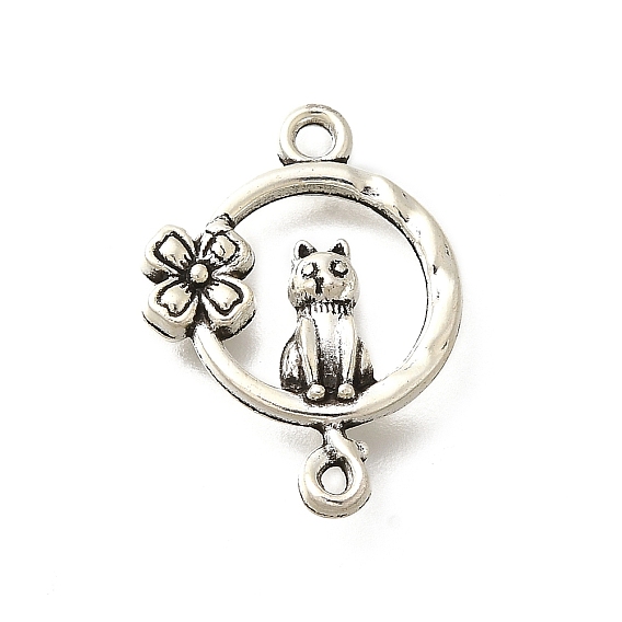 Тибетский стиль сплав соединительные подвески, без кадмия и без свинца, кольцо в форме кошки