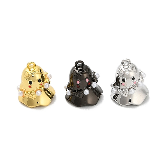 Подвески из латуни и эмали на Хэллоуин, призрак, с abs имитационными жемчужными бусинами , стойки покрытие, долговечный, без свинца и без кадмия