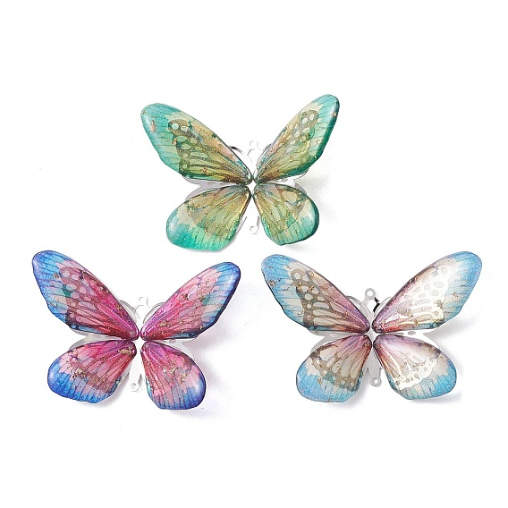 3шт. 3 цвета эпоксидной смолы и 304 нержавеющая сталь 3 D-образные подвески-бабочки, цвет нержавеющей стали
