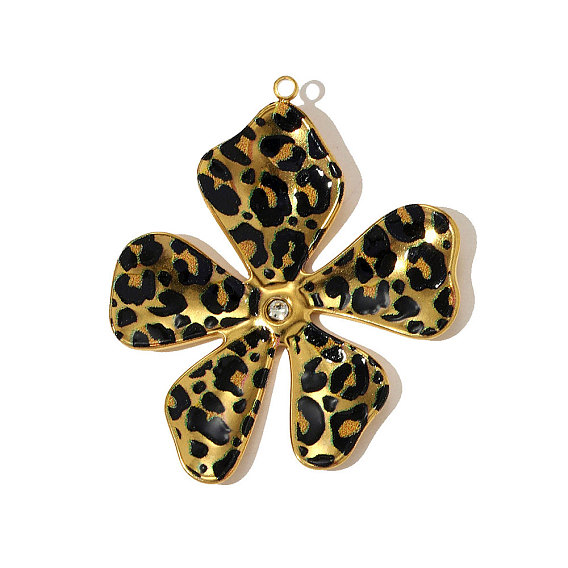 304 нержавеющей стальной эмали подвески, подвески с леопардовым принтом и цветочными подвесками с кристаллами и стразами, реальный 18 k позолоченный, ионное покрытие (ip)