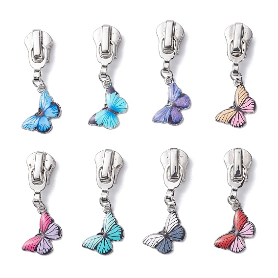 8 шт. 8 цвета сменные ползунки на молнии из сплава, с эмалевыми подвесками в виде бабочек для багажа, чемодана, рюкзака, куртки, сумки, пальто