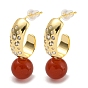 Natural Red Agate Stud Earrings, with Brass Findingds for Women, Round