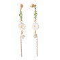 Sunflower Natural Shell Beads with Long Tassel Dangle Stud Earrings for Her, Beaded Drop Earrings, Golden