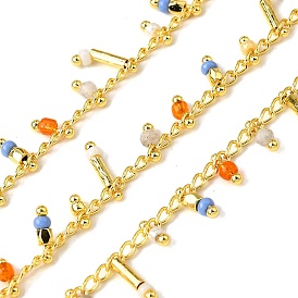 Латунные цепные цепи, со стеклянными и натуральными бусинами лабрадорита, без свинца и без кадмия, долговечный, стойки покрытие, пайки, с катушкой