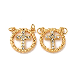 304 из нержавеющей стали горный хрусталь подвески, крест очарование, с целью перехода в кольце, ионное покрытие (ip)