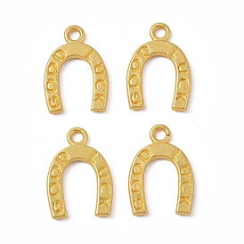 Rack Plating Alloy Pendants, Cadmium Free & Lead Free & Nickle Free, Horseshoe with Word Good Luck Charms