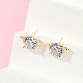Серьги-гвоздики из латуни с микропаве из прозрачного кубического циркония для женщин, без кадмия и без свинца, долговечный, стойки покрытие