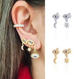 Stylish Demon Eye Earrings with Star and Moon Charms for Women