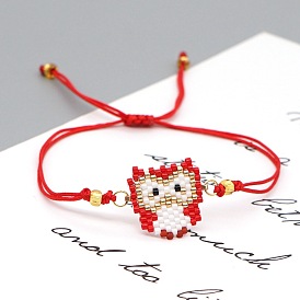Miyuki Red Blue Owl Lady Bohemian Jewelry Handmade Bracelet - Unique, Stylish, Owl.