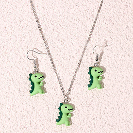 Cute Dinosaur Jewelry Set for Women - Resin Animal Earrings and Necklace with Fun and Simple Design