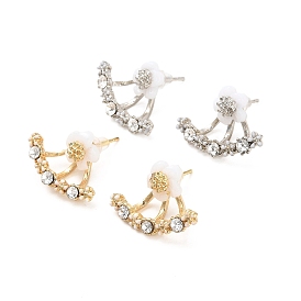 Alloy Glass Rhinestone Stud Earrings, Resin Flower Front Back Stud Earrings for Women