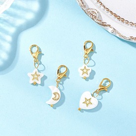 4 шт. подвесные украшения из натуральных морских ракушек, звезда, луна и сердце, с цинковым сплавом застежками омаров коготь