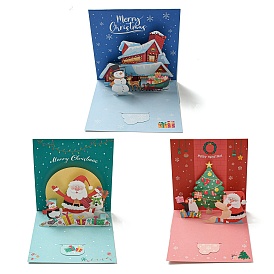Square 3D Pop Up Paper Greeting Card, with Envelope, Christmas Day Invitation Card