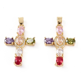 Латунные микро проложить кубического циркония подвески, долговечный, крестик, реальный 18 k позолоченный