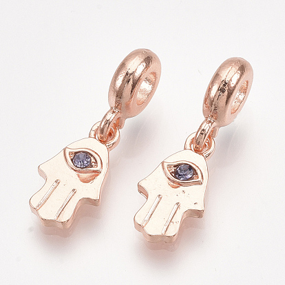 Legierung europäische baumeln charme, mit Strass, Große lochanhänger, Hamsa Hand / Hand von Fatima / Hand von Miriam mit Auge, Tansanit