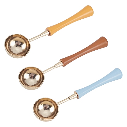 3Pcs 3 Colors Brass Wax Sticks Melting Spoon, with Wood Handle