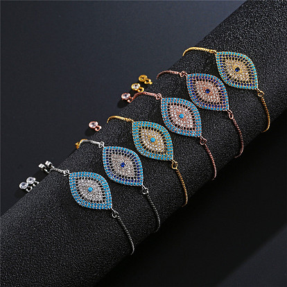 Devil Eye Bracelet for Women - Copper with Micro Inlaid Zircon Stones, Unique European and American Lucky Jewelry