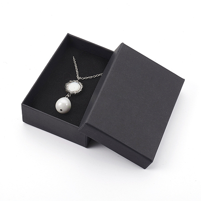Teardrop Shell Pearl Pendant Necklaces, with Pearl Flat Round Beads, Stainless Steel Chains