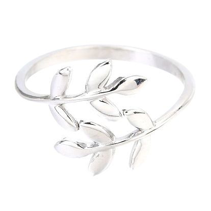 304 Stainless Steel Leaf Cuff Rings, Open Rings