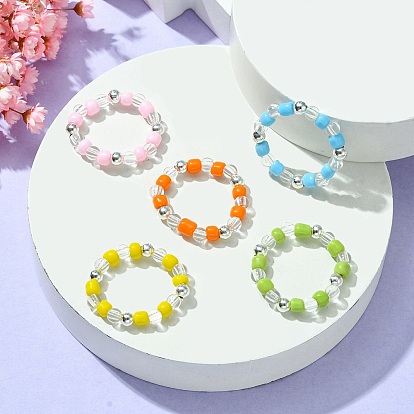 Acrylic & Glass Seed Beaded Stretch Rings for Women