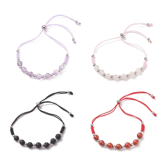 Браслеты-слайдеры из натуральных смешанных камней для мужчин и женщин, латунные круглые браслеты из бисера