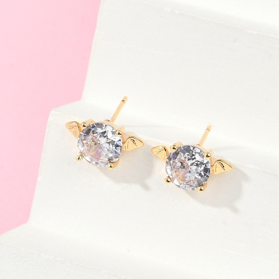 Серьги-гвоздики из латуни с микропаве из прозрачного кубического циркония для женщин, без кадмия и без свинца, долговечный, стойки покрытие