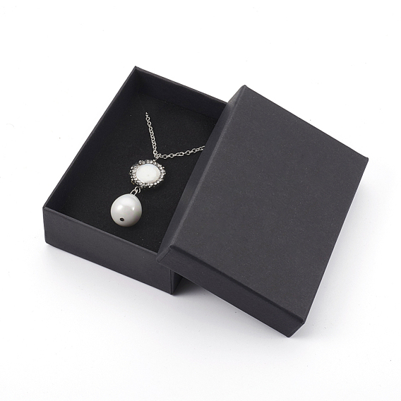 Teardrop Shell Pearl Pendant Necklaces, with Pearl Flat Round Beads, Stainless Steel Chains