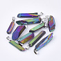 Electroplate Natural Quartz Crystal Pendants, with Iron Findings, Nuggets, Platinum