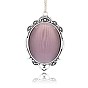 Antique Silver Plated Alloy Cat Eye Oval Pendants, 61x39x8mm, Hole: 3mm