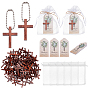 Наборы для изготовления кулонов из дерева в виде креста схимы своими руками, включают цепи из железных шариков, бумажные поздравительные открытки с благодарностью, органза упаковочные мешочки с завязками, 10джутовый шнур
