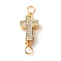 Brass Micro Pave Cubic Zirconia Link Connectors, with Real 18K Gold Plated Eco-Friendly Copper Wire, Cross