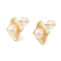 Sterling Silver Studs Earrings, with Natural Pearl,  Jewely for Women, Rhombus