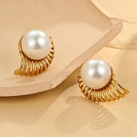 304 из нержавеющей стали серьги, с пластиковой имитационной жемчужиной