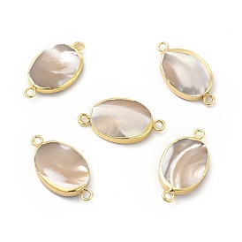 Natural Trochid Shell Connector Charms, with Brass Double Loops, Oval Links