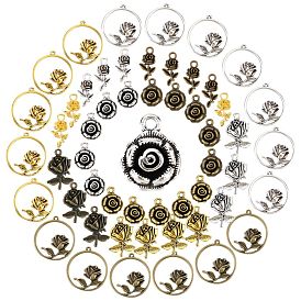 SUNNYCLUE 72Pcs 5 style Alloy Rose Pendants, Lead Free and Cadmium Free, Flower