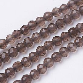 Natural Smoky Quartz Beads Strands, Heated & Dyed, Faceted, Round