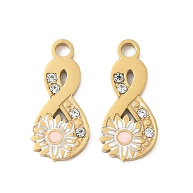 304 нержавеющей стальной эмали подвески, с кристально горный хрусталь, бесконечность с цветком, ионное покрытие (ip), золотые