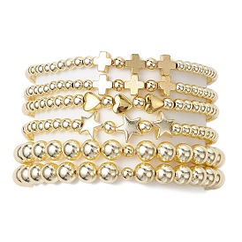 6Pcs 6 Styles Electroplate Non-magnetic Synthetic Hematite Stretch Bracelets, with Brass Beads