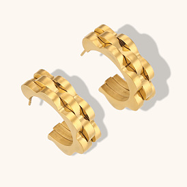 Triple Petal Gear Earrings in Minimalist 18K Gold Plated Stainless Steel