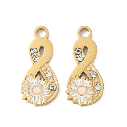 304 нержавеющей стальной эмали подвески, с кристально горный хрусталь, бесконечность с цветком, ионное покрытие (ip), золотые