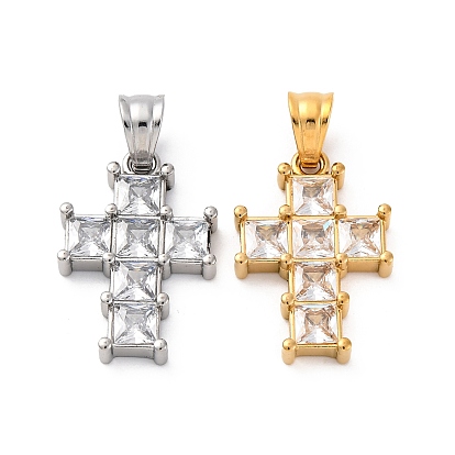 304 подвески из нержавеющей стали, с четким кубического циркония, крест прелести, ионное покрытие (ip)