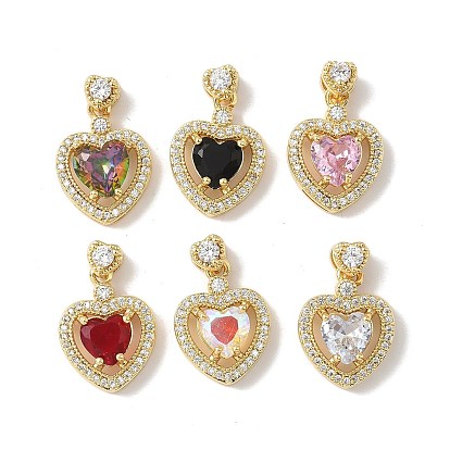 Латунные микро проложить кубического циркония подвески, сердце прелести, без свинца и без кадмия, долговечный, реальный 18 k позолоченный, стойки покрытие