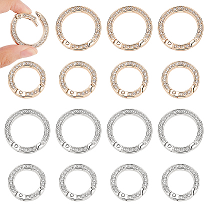 16 шт 4 стили сплав кристалл горный хрусталь пружинные затворные кольца, Кольцевая форма