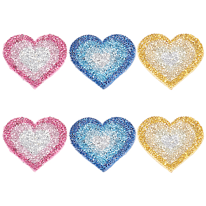 6pcs 3 couleurs coeur strass hotfix, accessoires de costumes, couture artisanat décoration