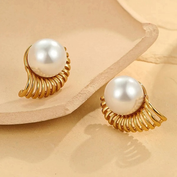 304 из нержавеющей стали серьги, с пластиковой имитационной жемчужиной